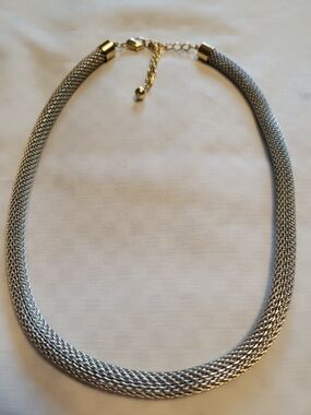Silver Mesh Collar Necklace with Gold-Plated Lobster Claw Closure